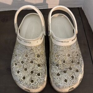 Crocs Classic Multi Gems Clog Beige and Gold Womens Size 11 Bling